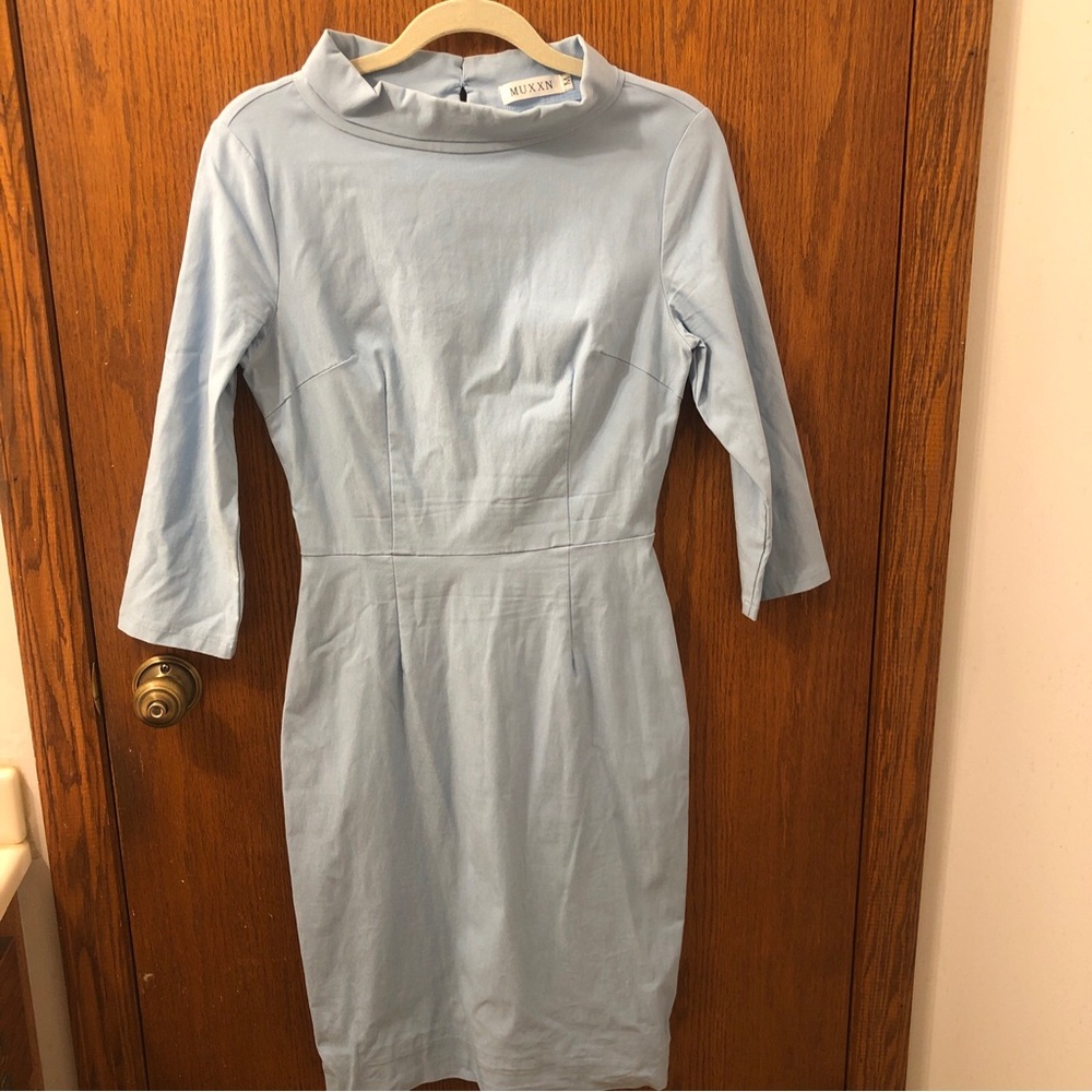 Stretchy sky blue dress - boohoo (3/4 sleeve tux midi Dress) Party